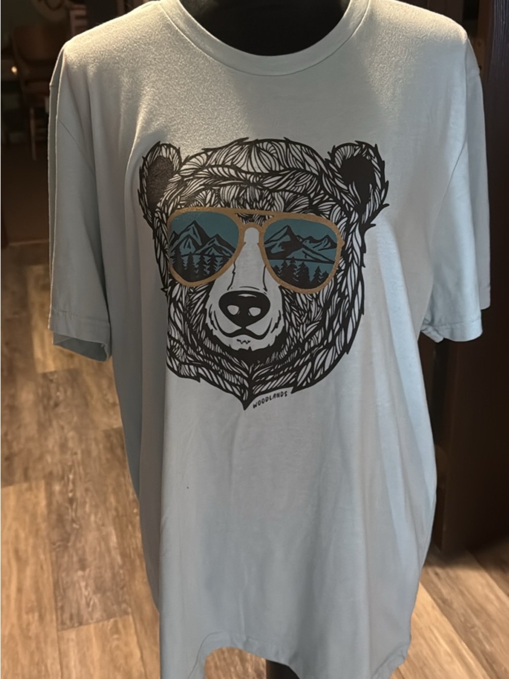 Light Blue Bear Graphic Tee with Sunglasses Print
